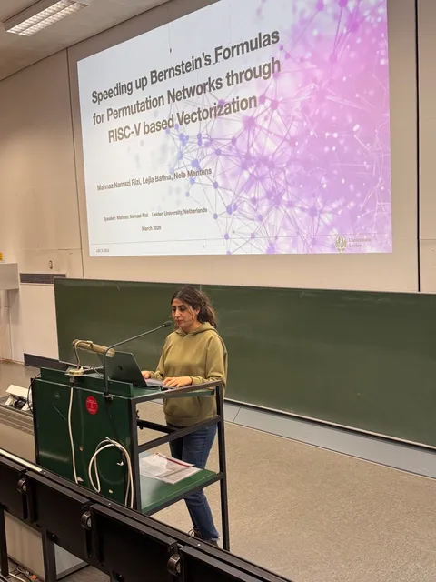 Mahnaz speaking about cryptographic hardware design